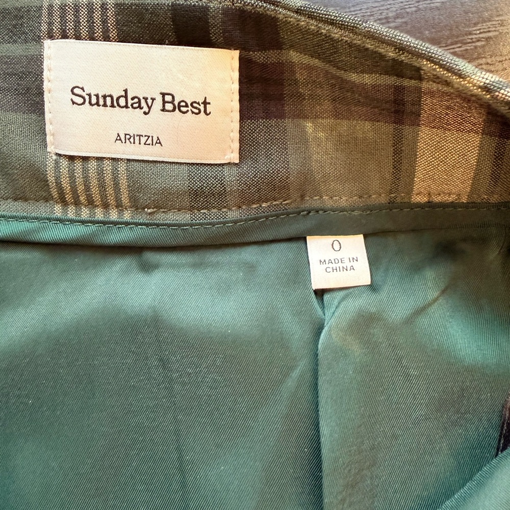 Sunday Best Aritzia Plaid Pleated Mini Skirt Green Tan Size 0 - Picture 5 of 6